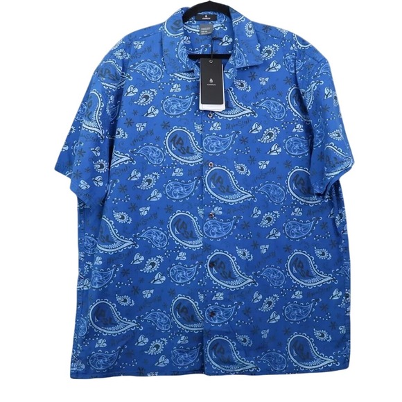 Alphastyle Button Up Shirt Men's Size XXL Blue Lester Printed 100% Cotton NWT - Picture 1 of 7